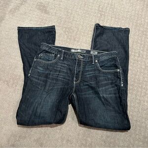 BKE Derek Dark Blue Denim Jeans.  White stitching. EUC!